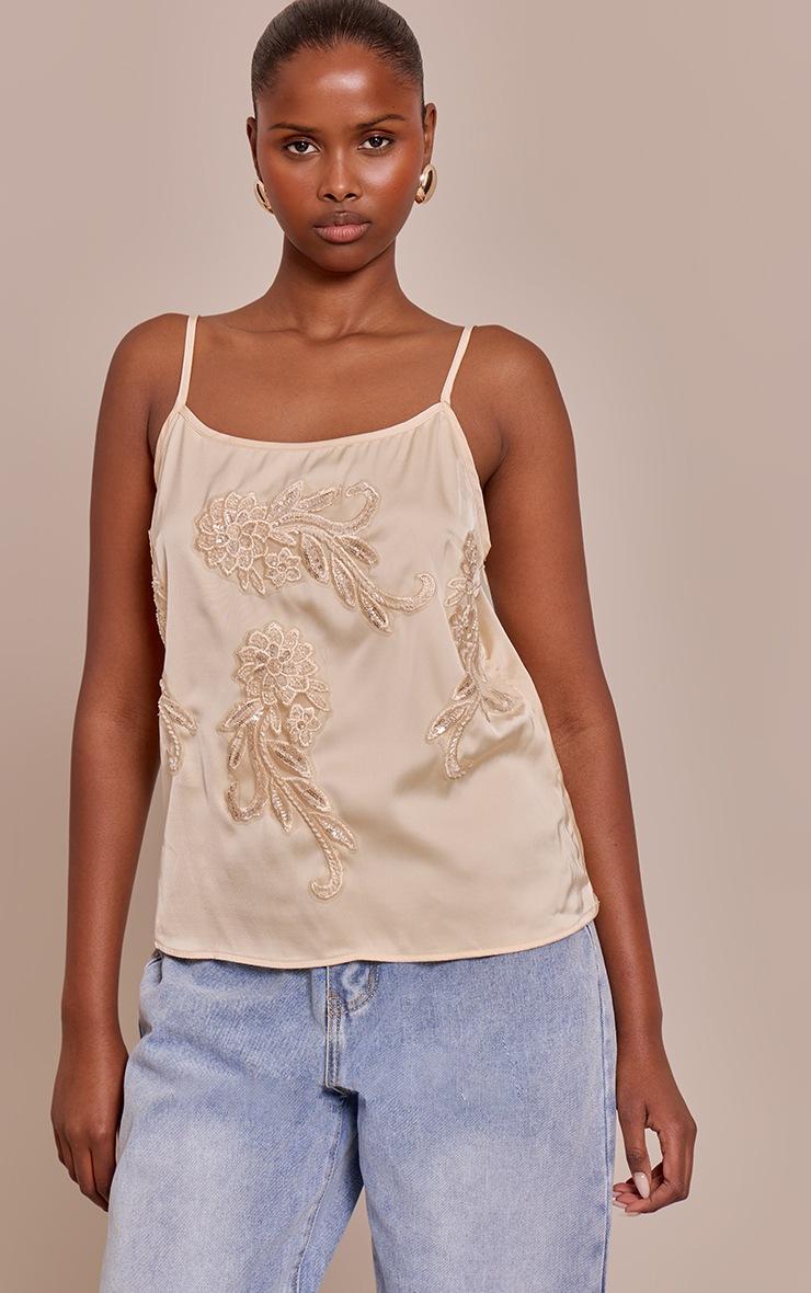 Pretty Little Thing Butter Yellow Satin Embellished Detail Strappy Cami Top