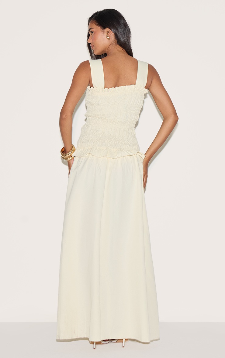 Pretty Little Thing Butter Yellow Shirred Frill Detail Maxi Dress