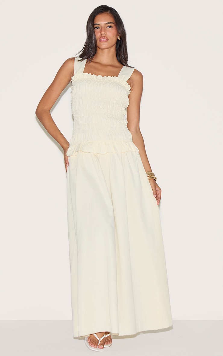 Pretty Little Thing Butter Yellow Shirred Frill Detail Maxi Dress