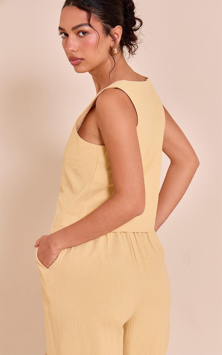 Pretty Little Thing Butter Yellow Tailored Linen Look Scoop Neck Fitted Vest