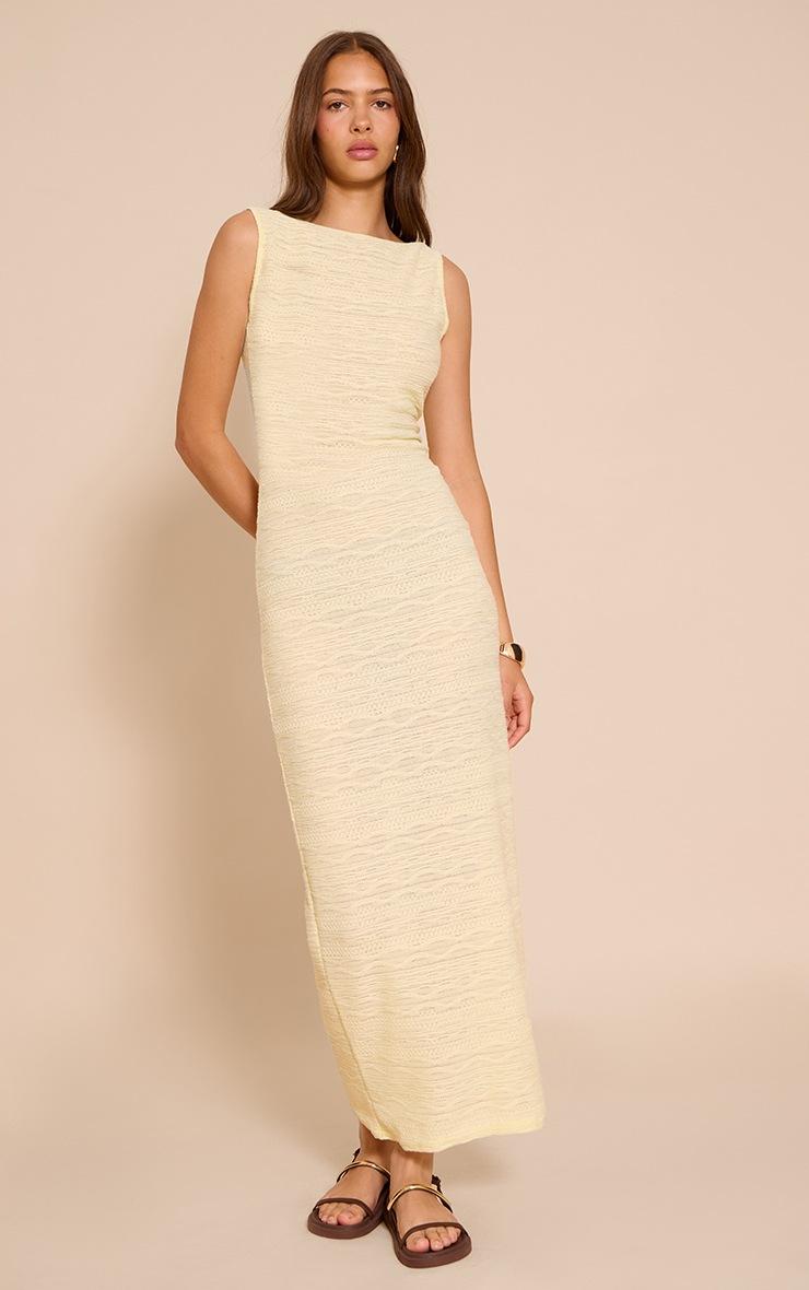Pretty Little Thing Butter Yellow Textured Boat Neck Maxi Dress
