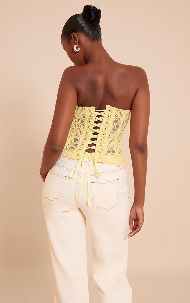 Pretty Little Thing Butter Yellow Textured Sheer Floral Lace Corset
