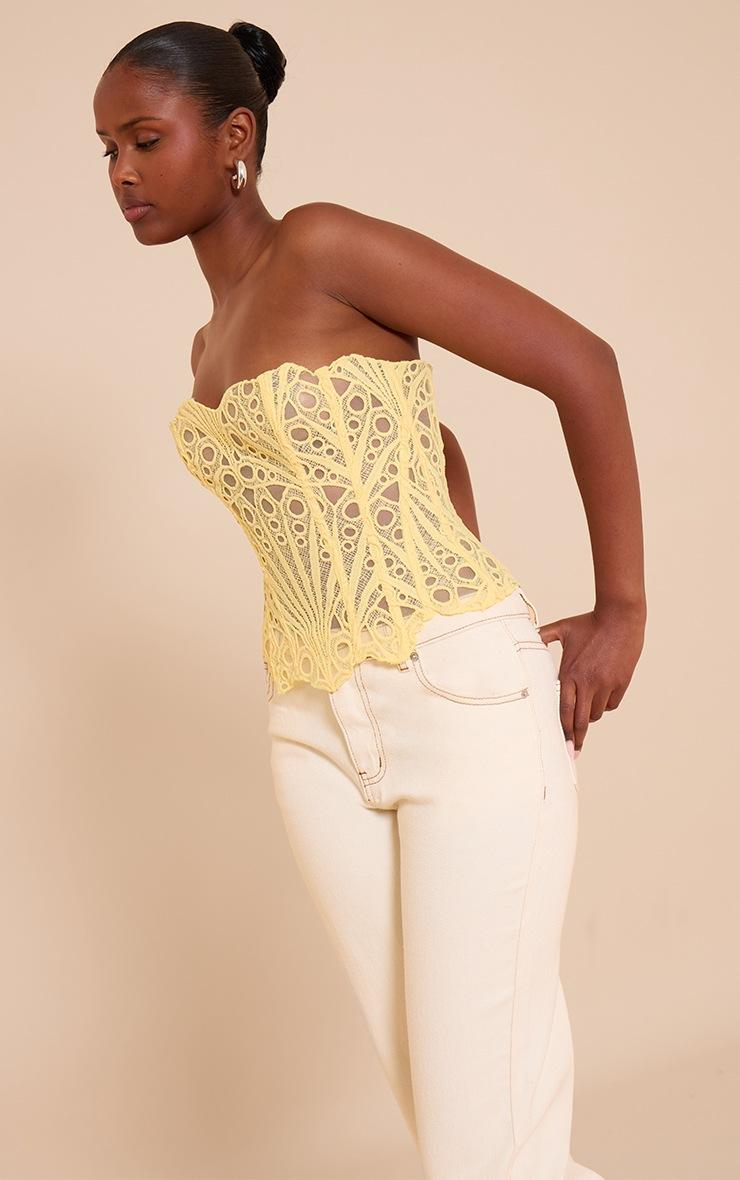 Pretty Little Thing Butter Yellow Textured Sheer Floral Lace Corset