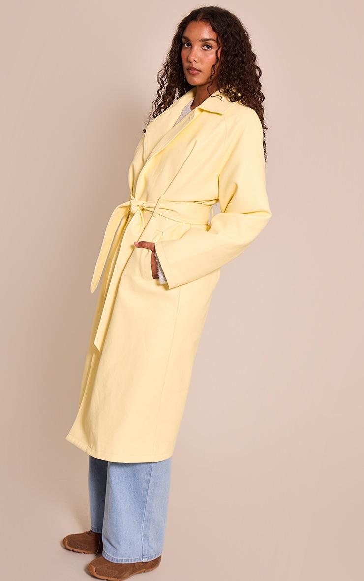 Pretty Little Thing Buttercream Faux Leather Maxi Trench Coat
