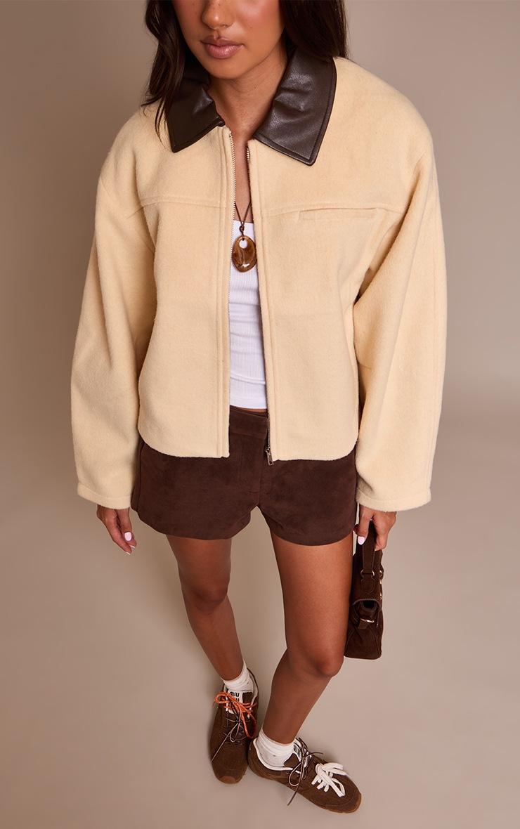 Pretty Little Thing Buttercream PU Collar Zip Up Jacket