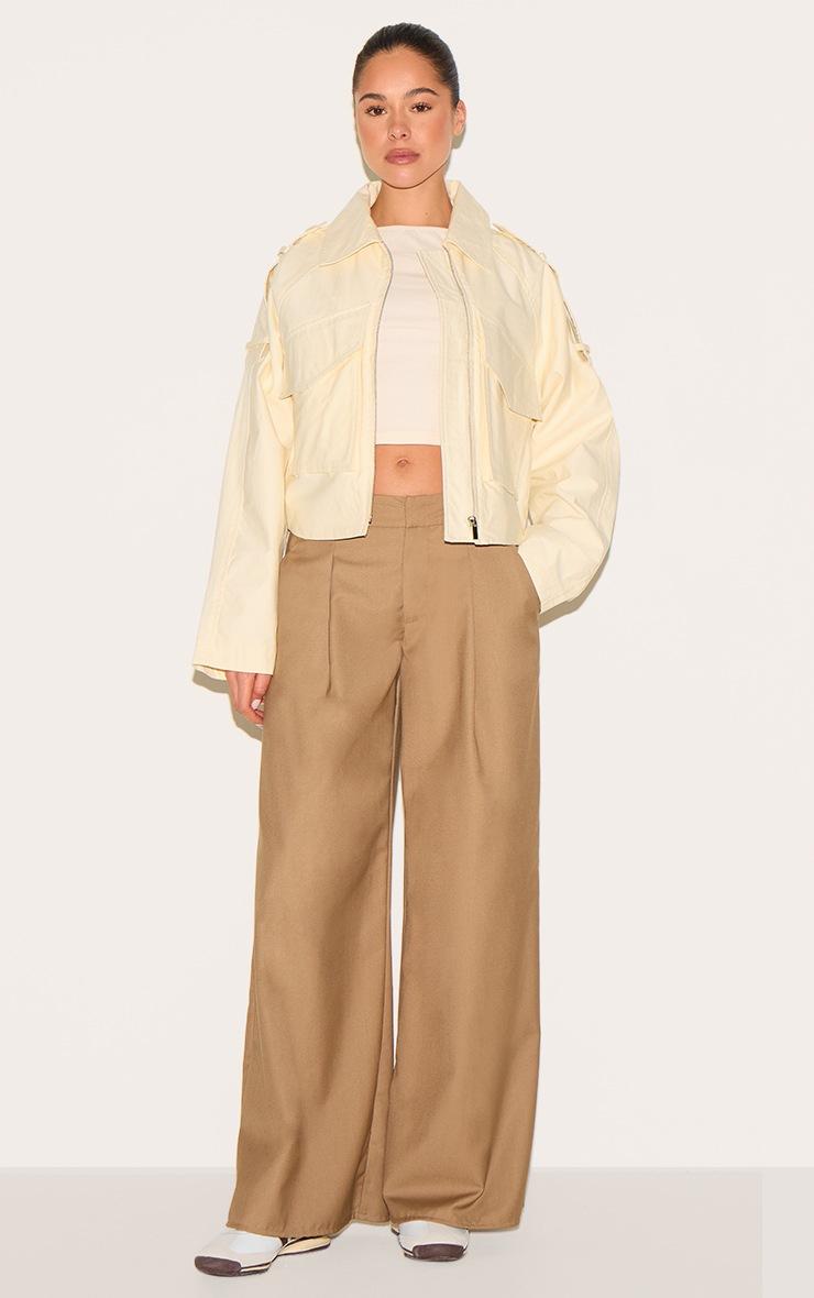 Pretty Little Thing Buttercream Trench Detail Cropped Zip Up Jacket