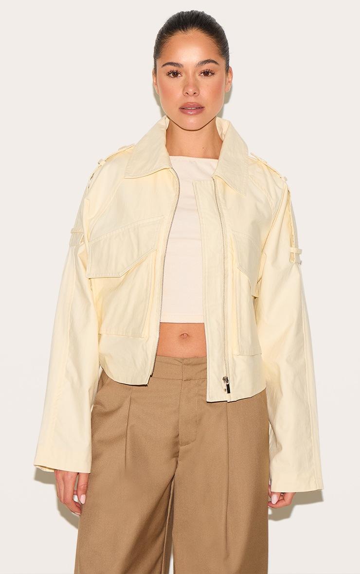 Pretty Little Thing Buttercream Trench Detail Cropped Zip Up Jacket