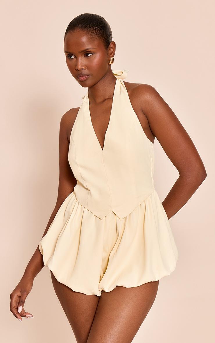 Pretty Little Thing Buttercream Waist Coat Puff Ball Romper