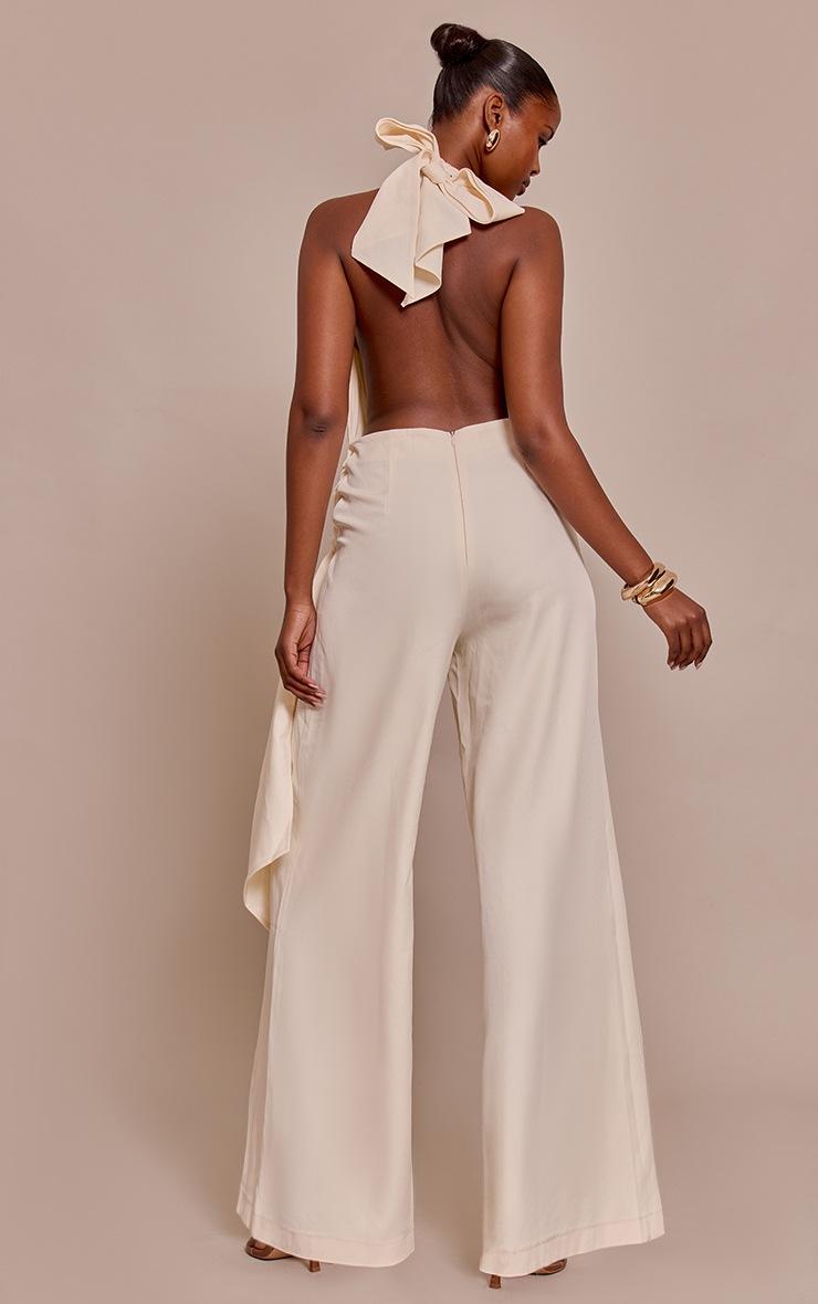 Pretty Little Thing Buttercream Woven Halterneck Wrap Detail Wide Leg Jumpsuit