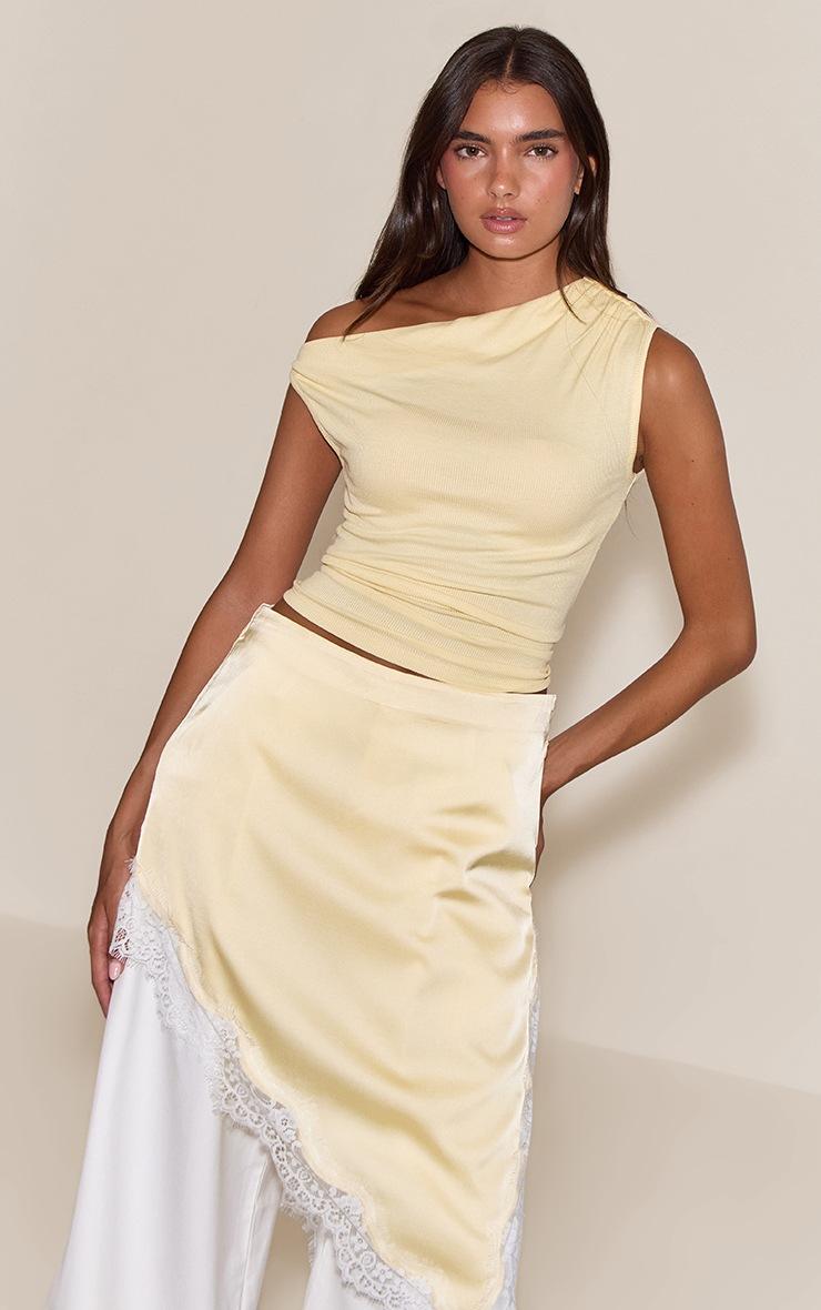 Pretty Little Thing Buttermilk Soft Rib Asymmetric Drape Detail Sleeveless Top