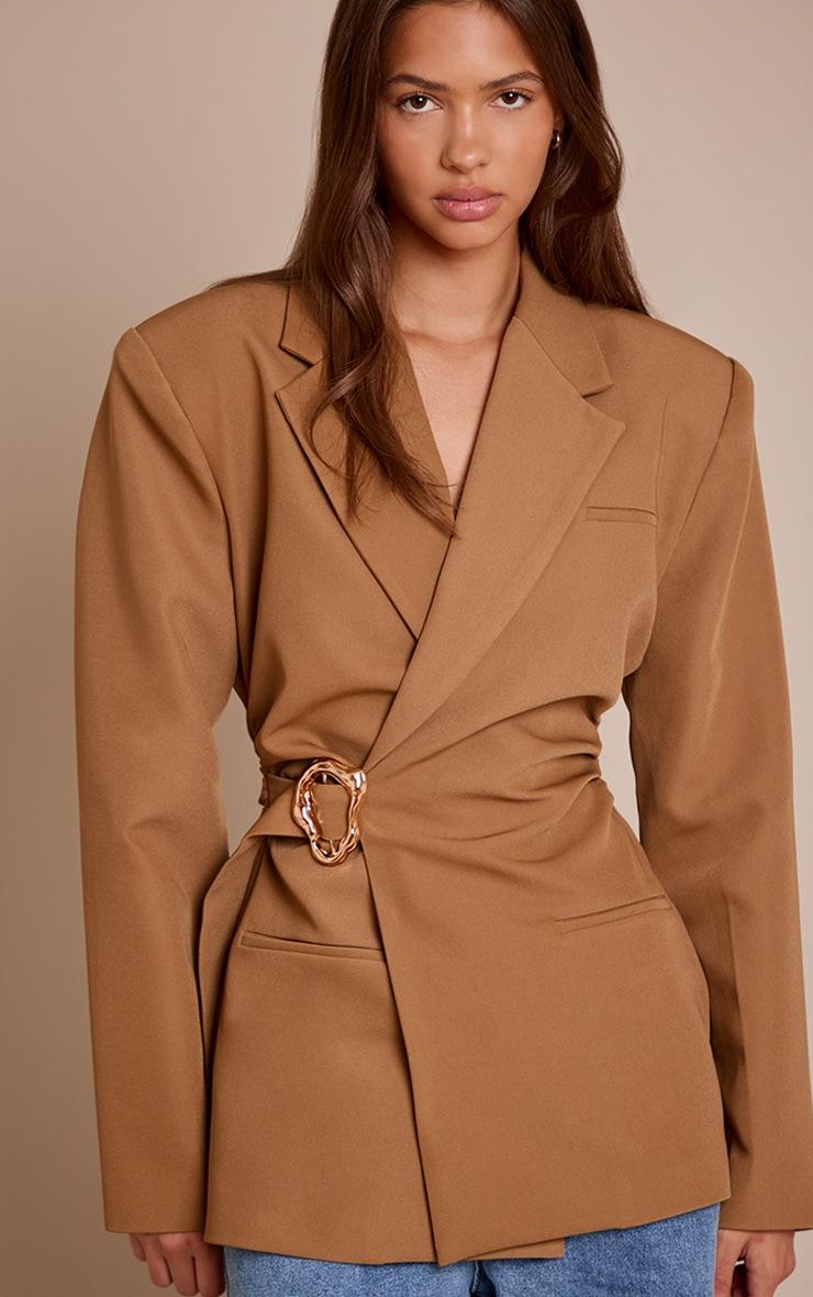 Pretty Little Thing Camel Belted Trim Detail Blazer
