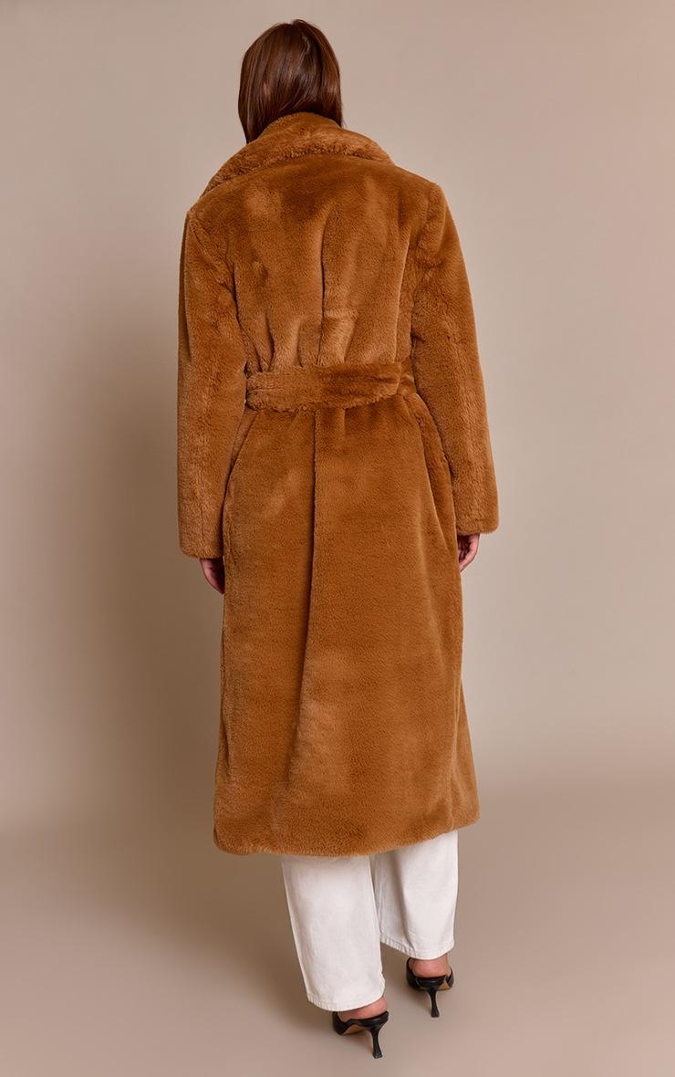 Pretty Little Thing Camel Faux Fur Tie Waist Maxi Coat