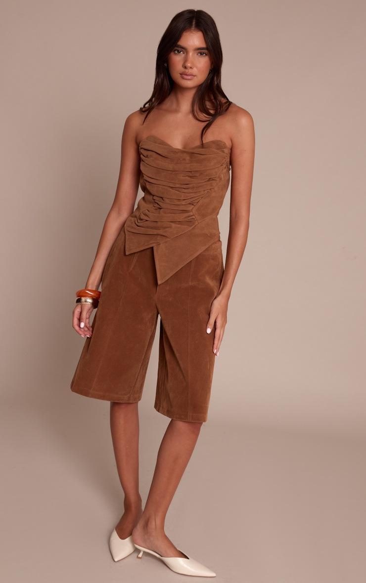 Pretty Little Thing Camel Faux Suede Asymmetric Pointed Hem Corset