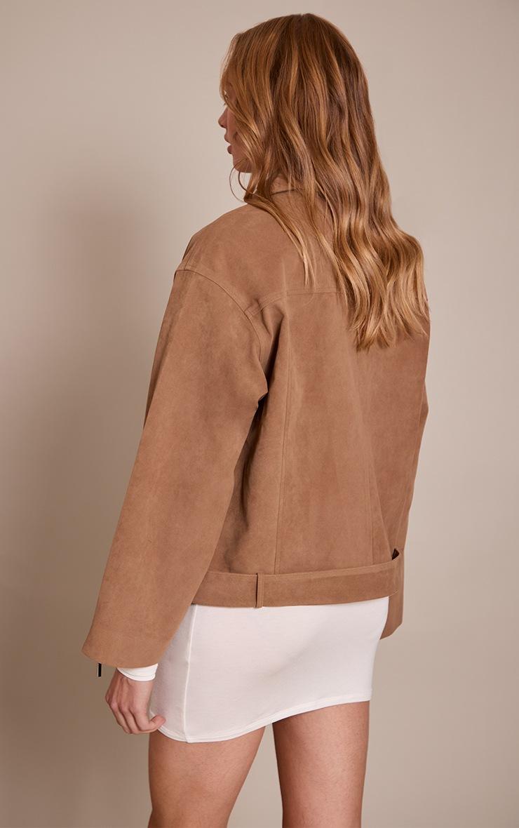 Pretty Little Thing Camel Faux Suede Oversized Biker Jacket