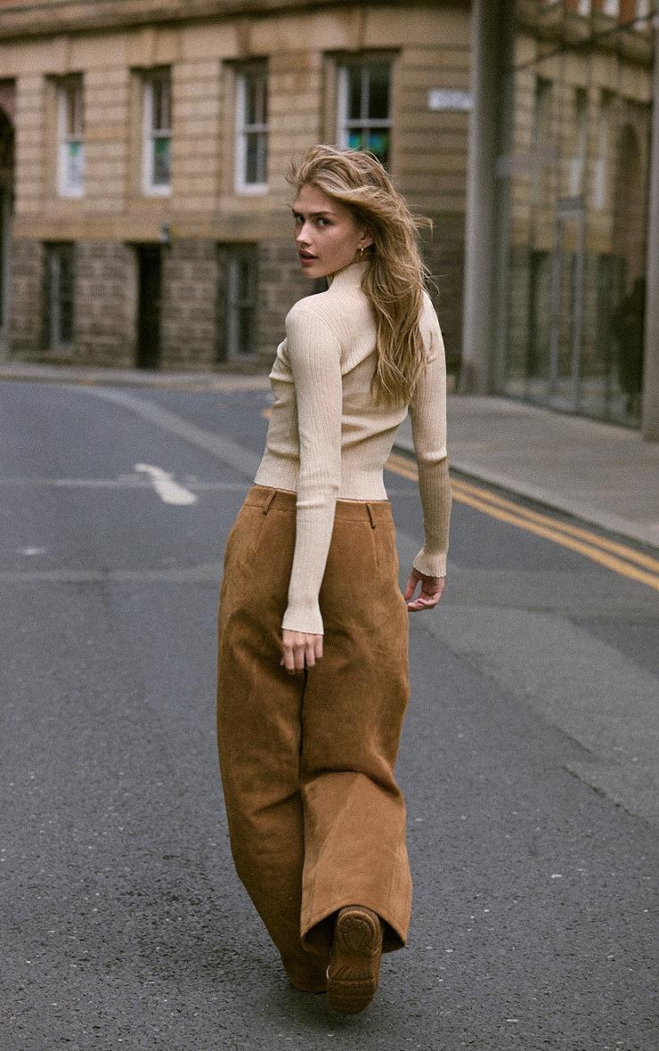 Pretty Little Thing Camel Faux Suede Straight Leg Pants
