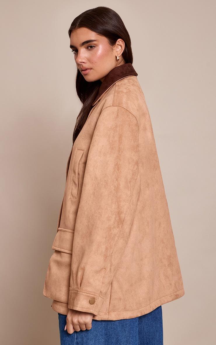 Pretty Little Thing Camel Oversized Pocket Detail Contrast Collar Jacket