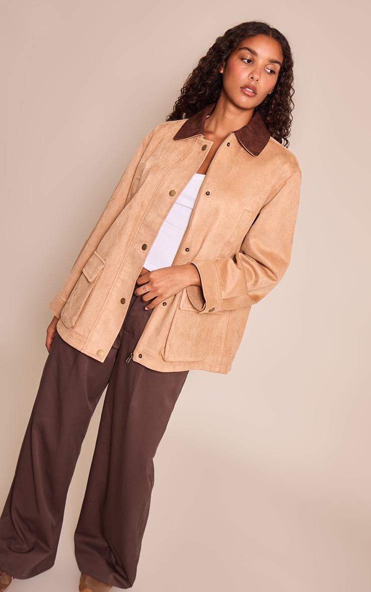 Pretty Little Thing Camel Oversized Pocket Detail Contrast Collar Jacket