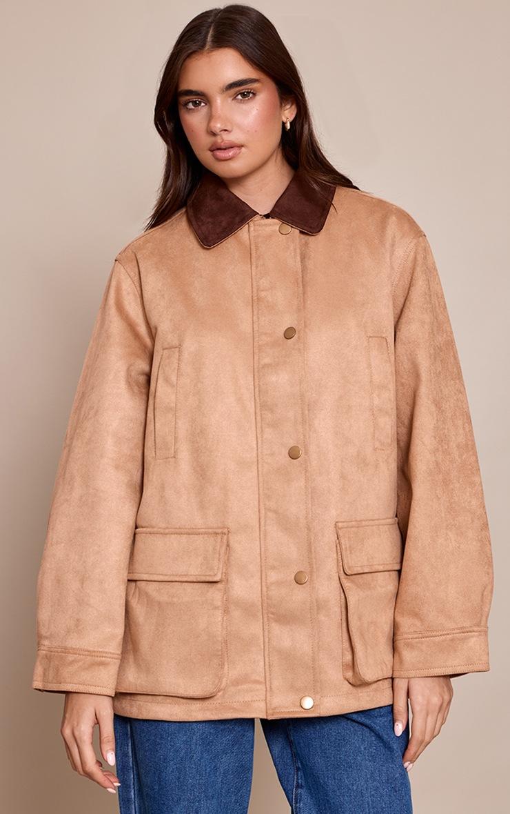 Pretty Little Thing Camel Oversized Pocket Detail Contrast Collar Jacket