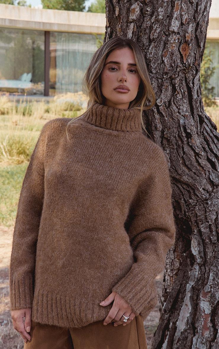 Pretty Little Thing Camel Roll Neck Balloon Sleeve Oversized Sweater