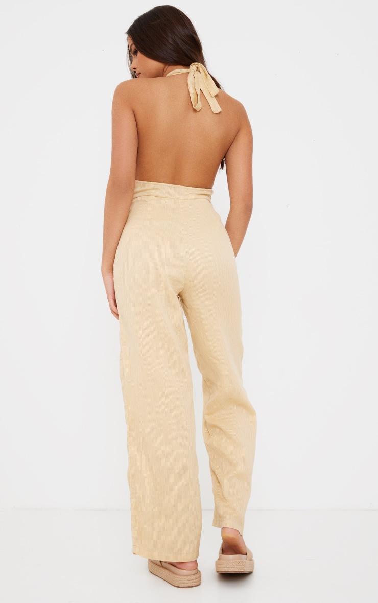Pretty Little Thing Camel Textured Halterneck Low Back Jumpsuit