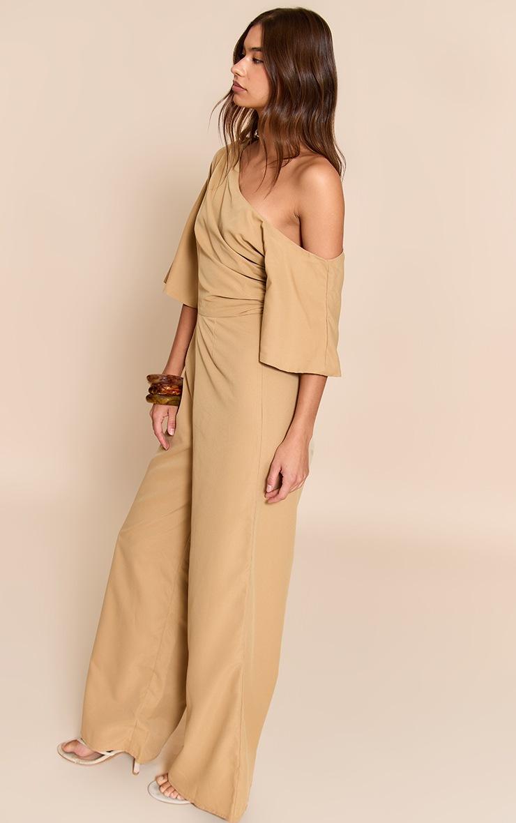 Pretty Little Thing Camel Woven Asymmetric Short Sleeve Wide Leg Jumpsuit