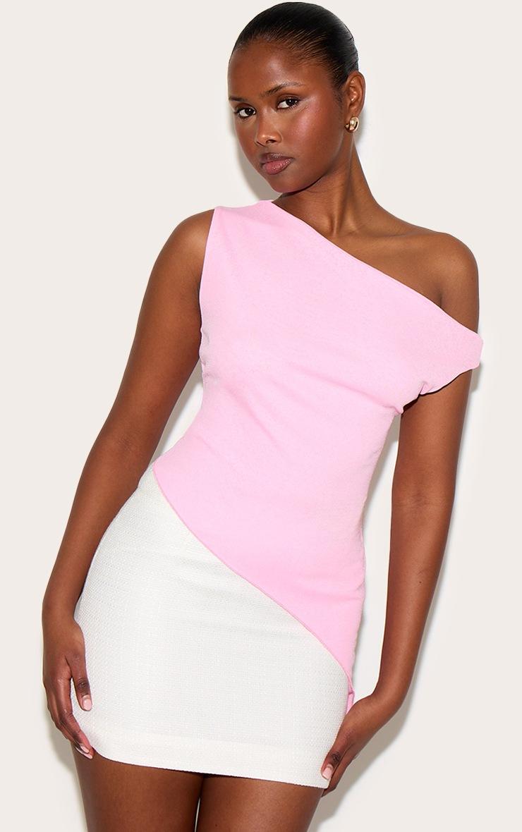 Pretty Little Thing Candy Pink Burnout Mesh Asymmetric Long Top