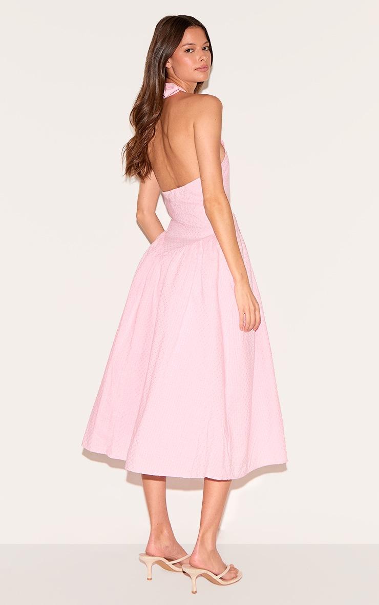 Pretty Little Thing Candy Pink Embroidered Cotton Halterneck Midaxi Dress