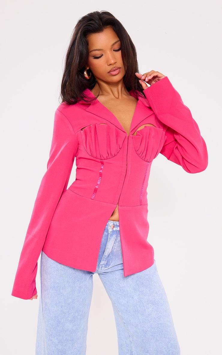 Pretty Little Thing Candy Pink Shell Cup Detail Tailored Blazer