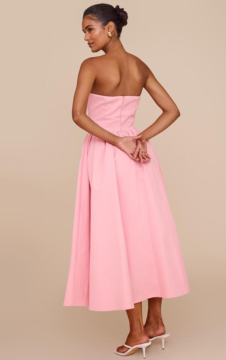 Pretty Little Thing Candy Pink Woven Bandeau Ruched Skater Midaxi Dress