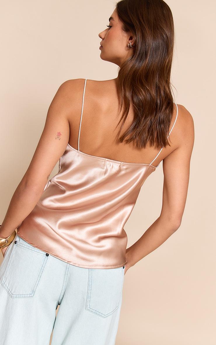 Pretty Little Thing Champagne Satin Lace Detail Cami Top