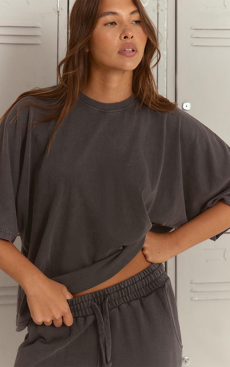 Pretty Little Thing Charcoal Acid Washed Oversized Boxy Tshirt