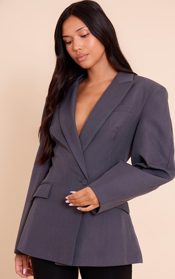 Pretty Little Thing Charcoal Asymmetric Detail Cocoon Sleeve Blazer