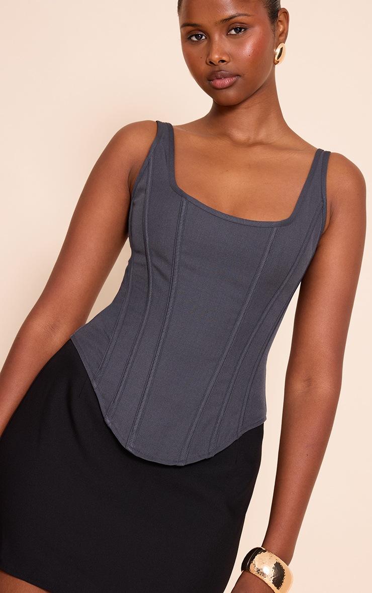 Pretty Little Thing Charcoal Boned Dip Hem Longline Corset