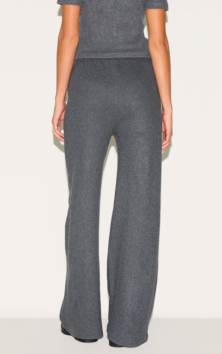 Pretty Little Thing Charcoal Brushed Rib Button Up Detail Straight Leg Pants