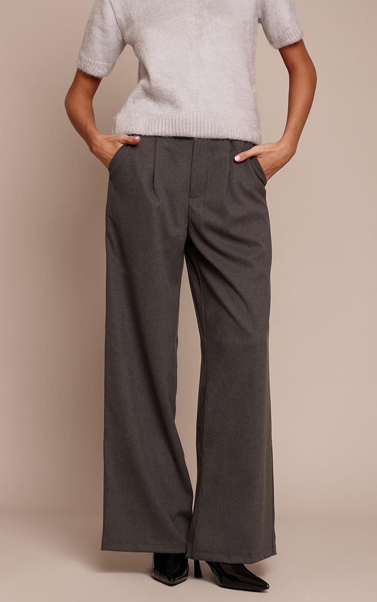Pretty Little Thing Charcoal Brushed Tailored Straight Leg Pants