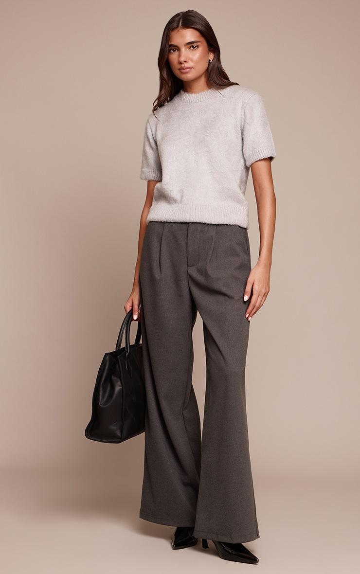 Pretty Little Thing Charcoal Brushed Tailored Straight Leg Pants