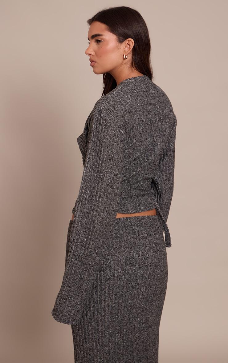 Pretty Little Thing Charcoal Brushed Wrap Over Tie Waist Top