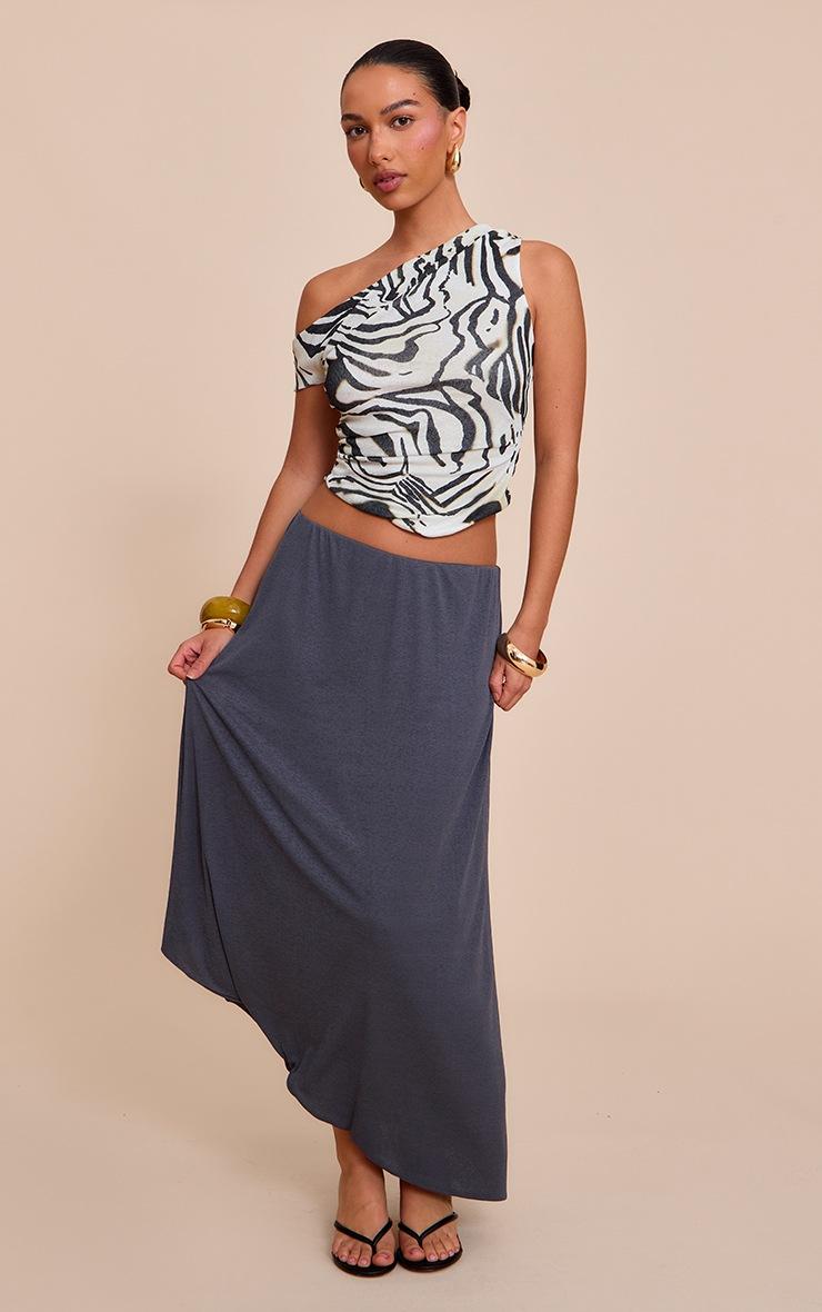 Pretty Little Thing Charcoal Burnout Mesh Asymmetric Flowing Midi Skirt