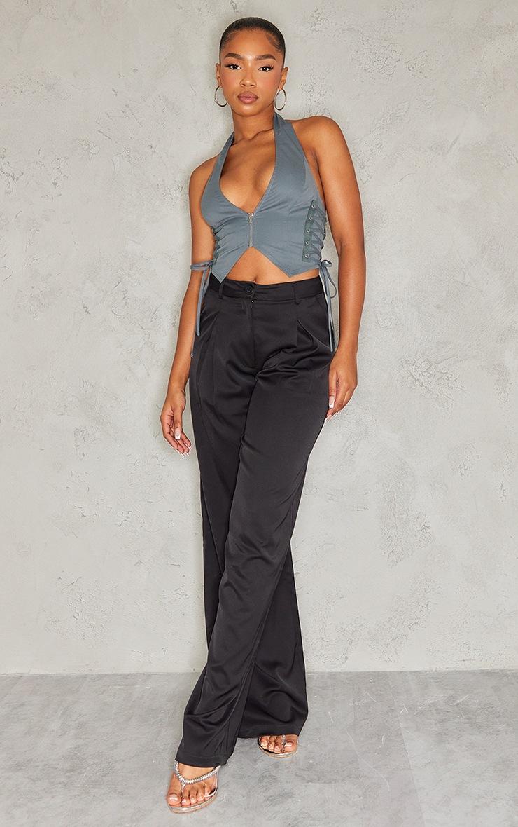 Pretty Little Thing Charcoal Cargo Lace Up Side Zip Up Crop Top