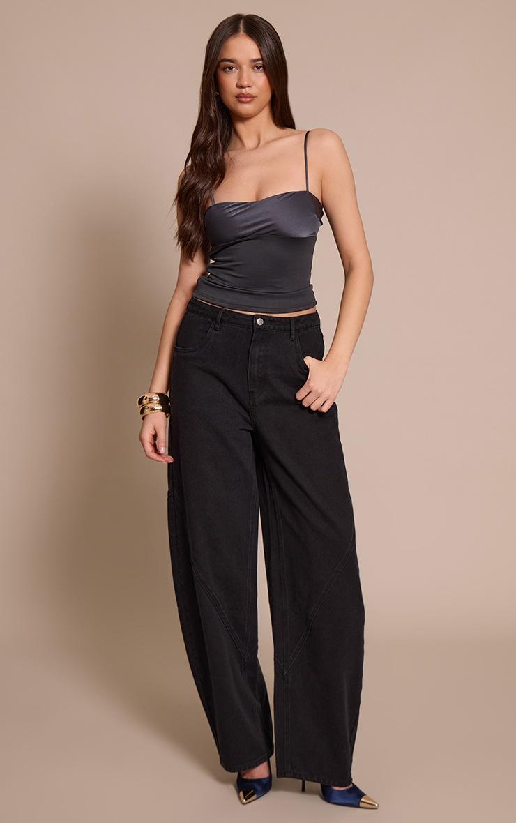 Pretty Little Thing Charcoal Contrast Bust Panel Strappy Cami Top