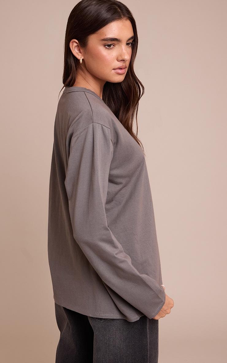 Pretty Little Thing Charcoal Cotton Basic Oversized Long Sleeve T-shirt