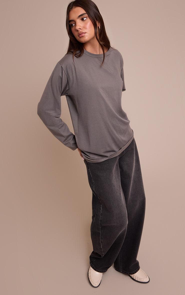 Pretty Little Thing Charcoal Cotton Basic Oversized Long Sleeve T-shirt