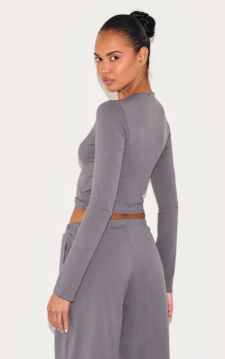 Pretty Little Thing Charcoal Cotton Long Sleeve Crew Neck Top