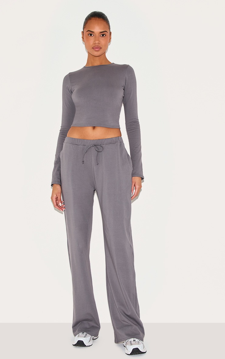 Pretty Little Thing Charcoal Cotton Long Sleeve Crew Neck Top