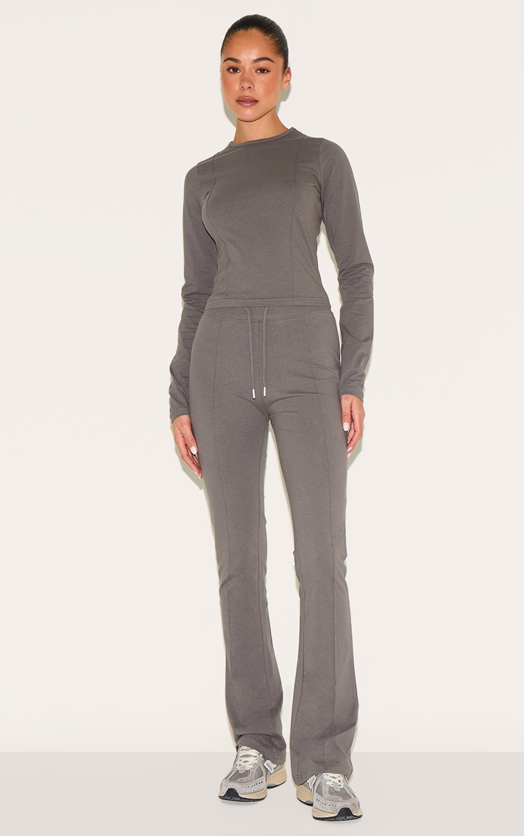 Pretty Little Thing Charcoal Cotton Seam Detail Long Sleeve Top