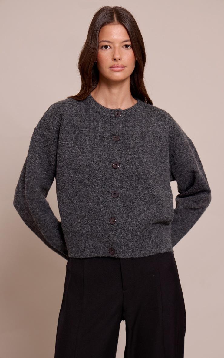 Pretty Little Thing Charcoal Crew Neck Knit Cardigan