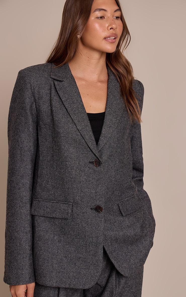 Pretty Little Thing Charcoal Dogtooth Brushed Tailored Blazer