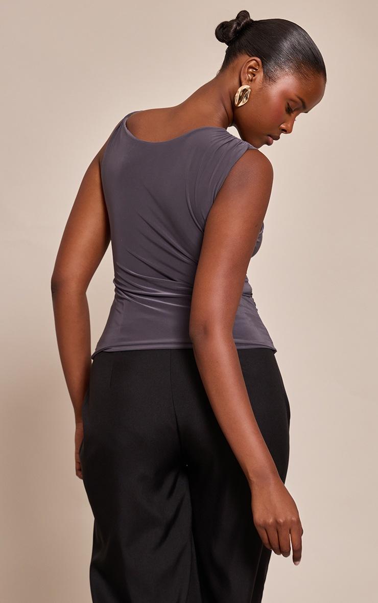 Pretty Little Thing Charcoal Double Layer Twist Shoulder Detail Long Top
