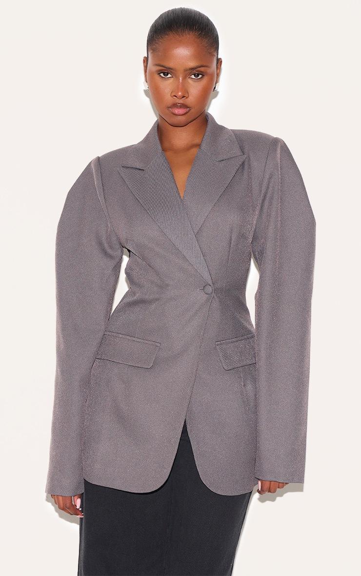 Pretty Little Thing Charcoal Drop Shoulder Cinch Waist Extreme Oversized Blazer