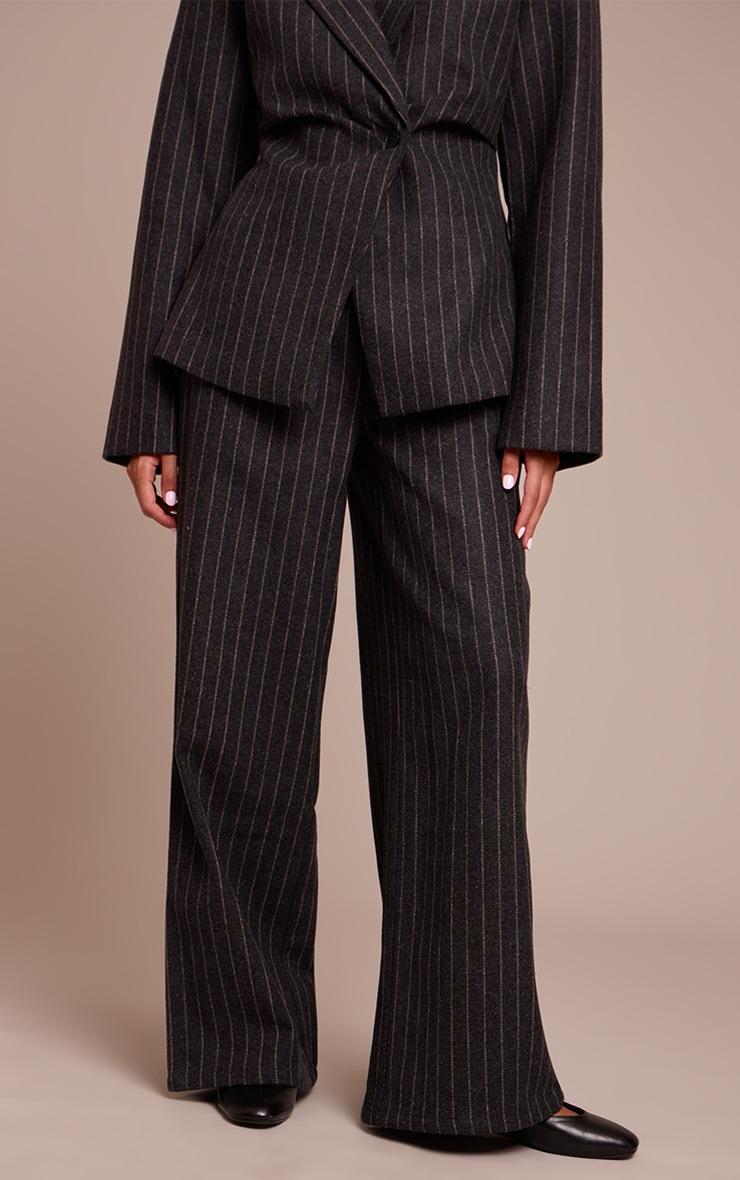 Pretty Little Thing Charcoal Grey Brushed Pinstripe Pants